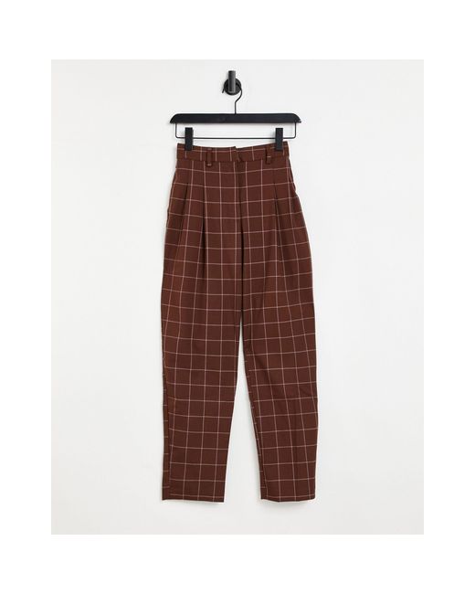 Monki Tyra Check Trousers in Brown 