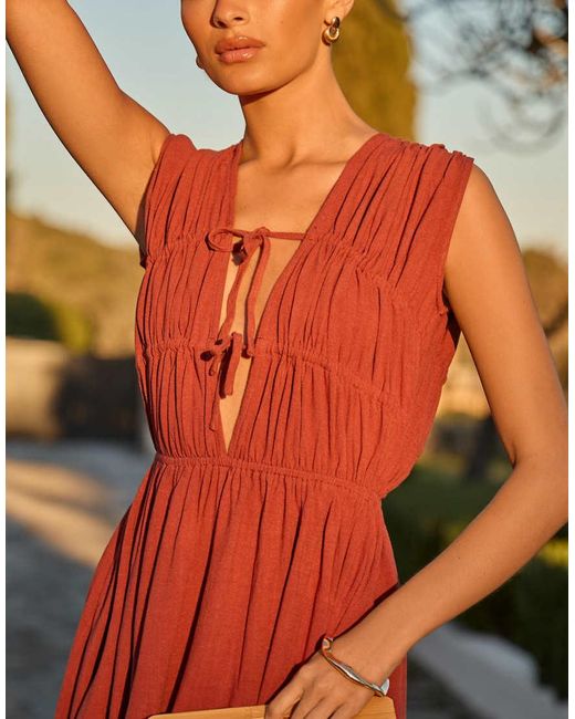 The Frolic Orange Exclusive Linen Feel Tie Front Shir Mini Dress