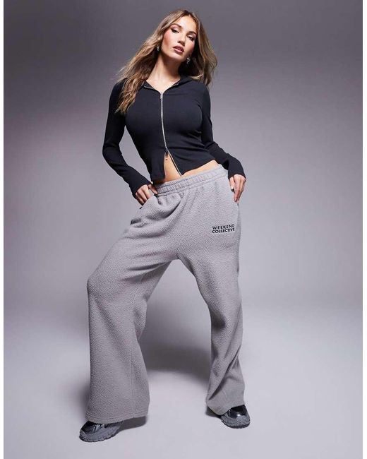 ASOS Weekend Collective Fleece Straight Leg jogger in Grey | Lyst UK