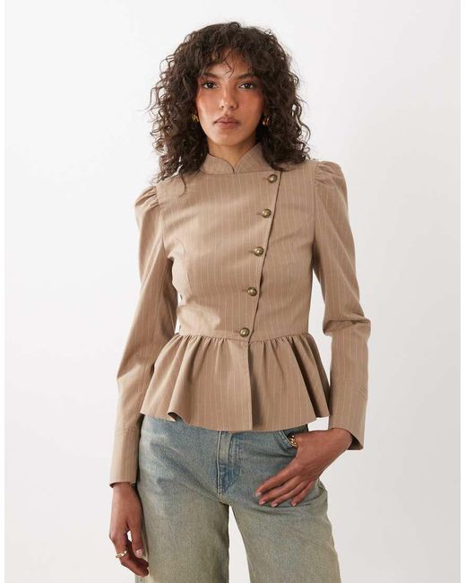 Miss Selfridge Brown Asymmetric Military Jacket