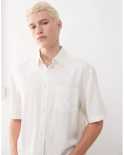 Weekday Oversized Recht Overhemd Van Linnenmix Met Korte Mouwen in het White voor heren