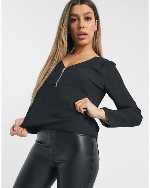 Lipsy Black Zip Front Blouse