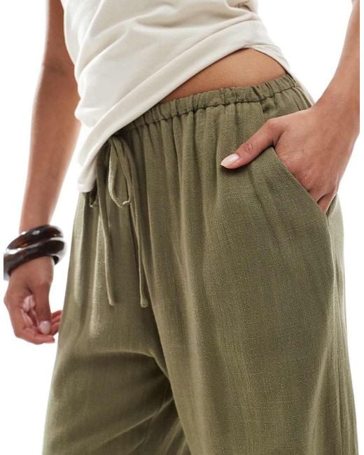 Miss Selfridge Metallic Linen Blend Drawstring Waist Wide Leg Pants