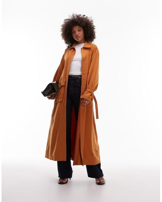 ASOS Brown Utility Pocket Belted Duster Coat