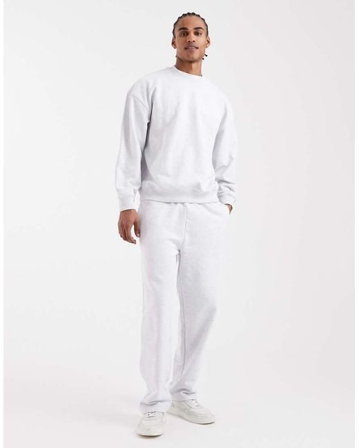 Only & Sons White Premium 400gsm Heavyweight Oversized Fit Crew Neck Sweatshirt Co-ord for men