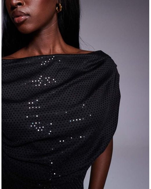 New Look Black Sequin Drape Top
