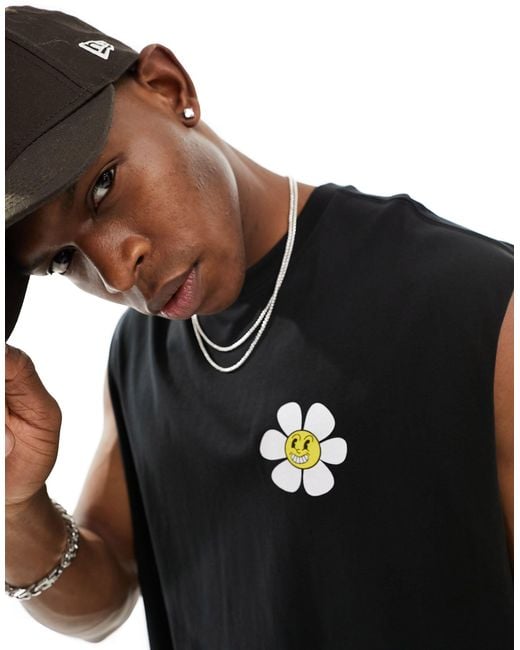 Another Influence Black Bloom Print Vest for men