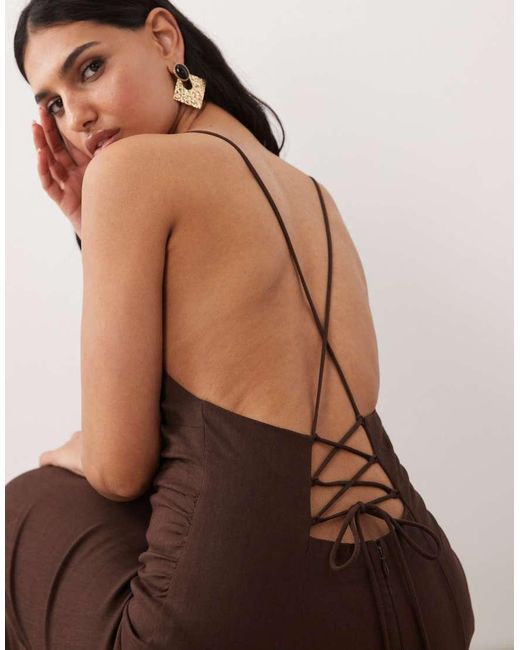 Forever New Natural Stretch Linen Corset Back Midi Dress