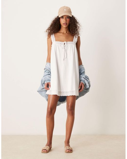 ASOS White Square Neck Lace Insert Smock Mini Dress