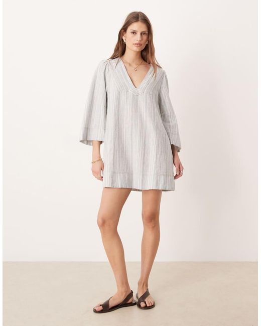 Free People White Goldie V Neck Smock Mini Dress