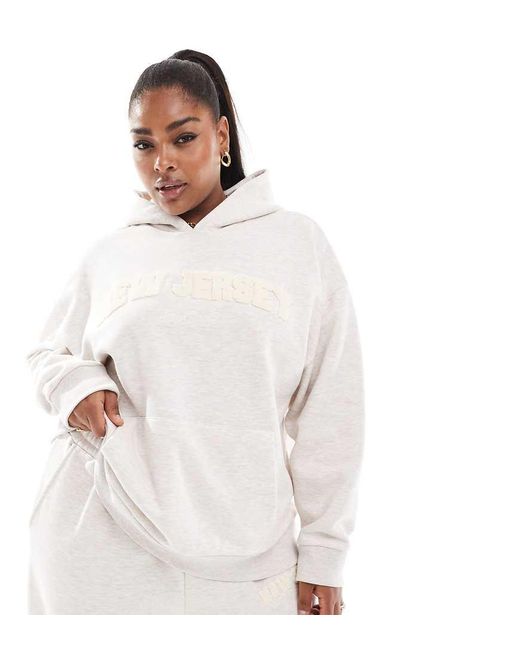 ASOS White Asos Design Curve Oversized Hoodie Co-ord With Chenille New Jersey Graphic