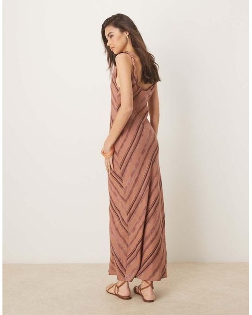 ASOS Brown Asos Design Tall Linen Look Twist Strap Bias Maxi Dress