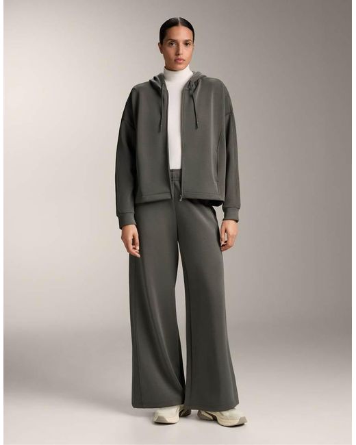 Oysho Gray Wide-leg Straight Trousers With Side Rib And Brushed Modal