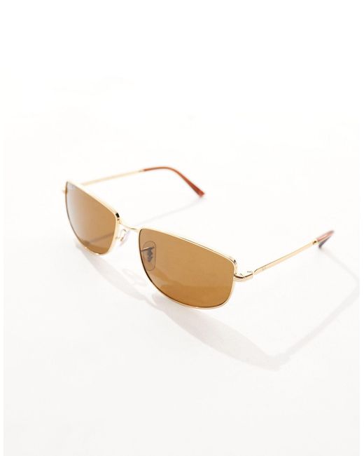 Ray-Ban Brown Polarised Square Metal Sunglasses