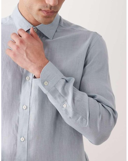 Mango Gray 100% Linen Long Sleeve Shirt for men