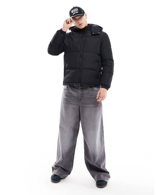 Brave Soul Black Puffer Jacket With Hood for men