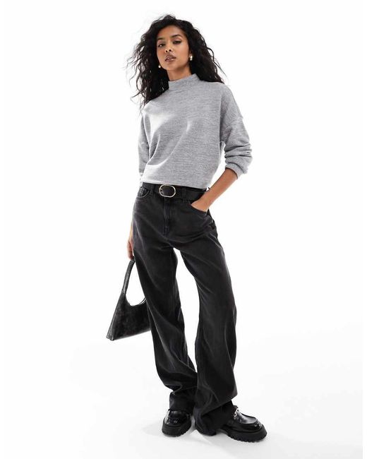 Vero Moda Gray High Neck Oversized Jersey Top