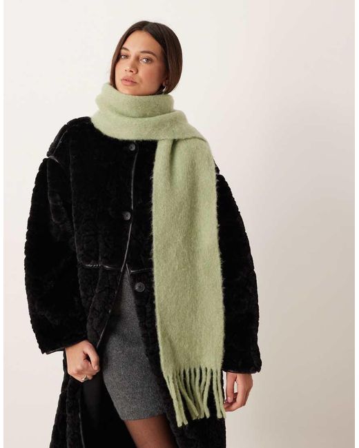 Mango Green Wool Mix Scarf With Tassles
