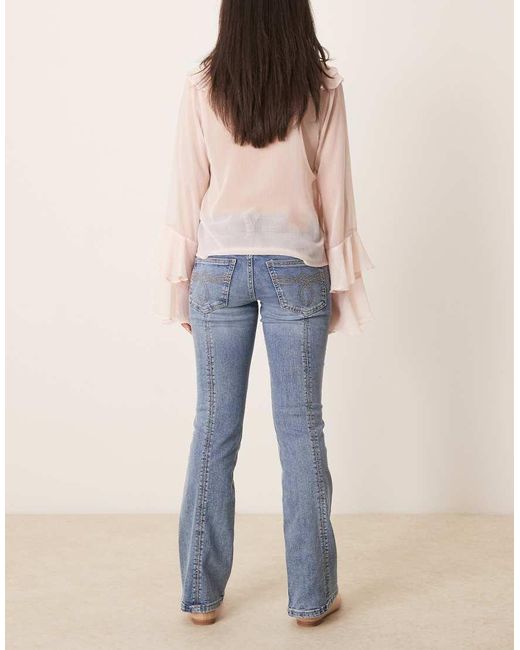 Gina Tricot Blue Low Rise Flare Leg Jeans With Front Panel Detail