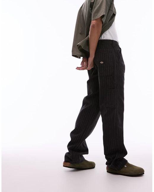 Dickies Black Pinstripe Carpenter Trousers for men