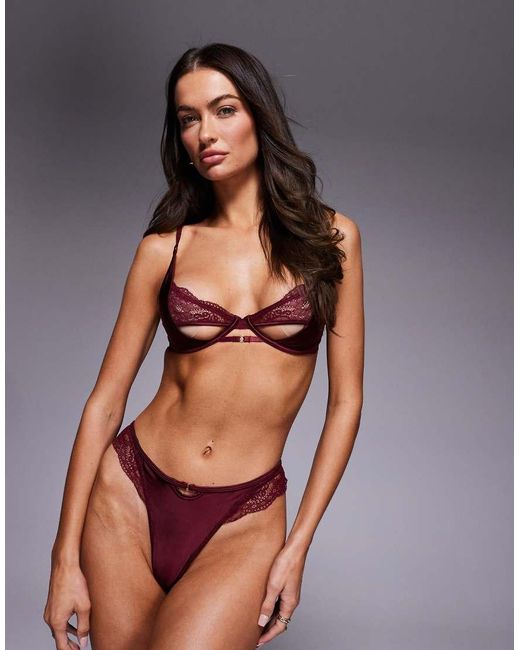 ASOS Brown Raye Lace Strappy Cut Out Lingerie Thong With Ring Details