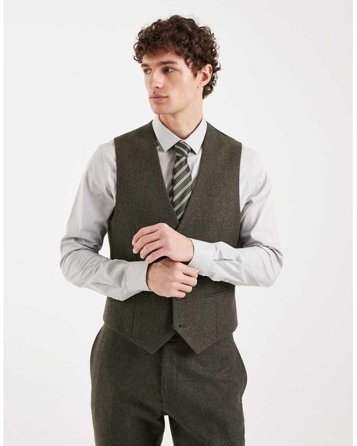 ASOS Green Wool Mix Slim Suit Waistcoat for men