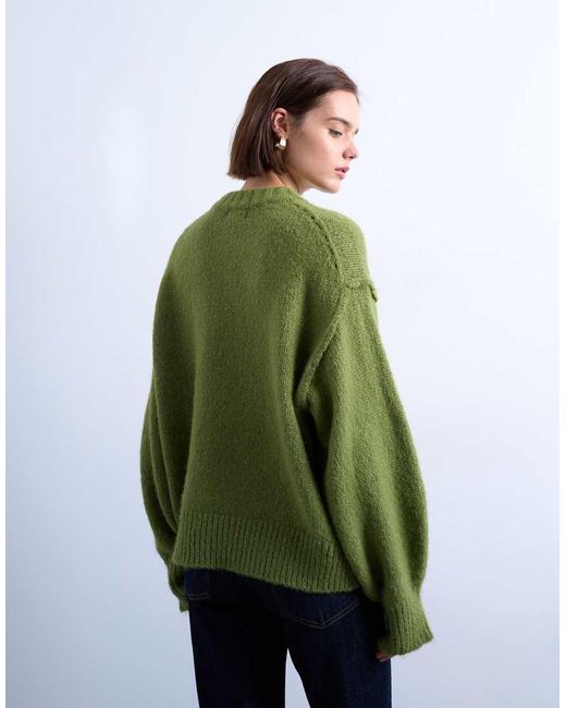 TOPSHOP Green Knitted Wool Blend Fluffy Exposed Seam Easy Jumper