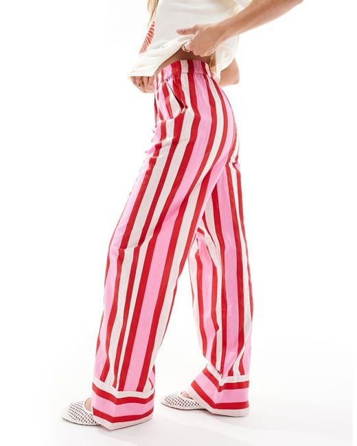 Pieces Red Wide Leg Trousers