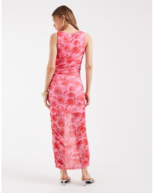 Pieces Pink Ruched Midi Dress