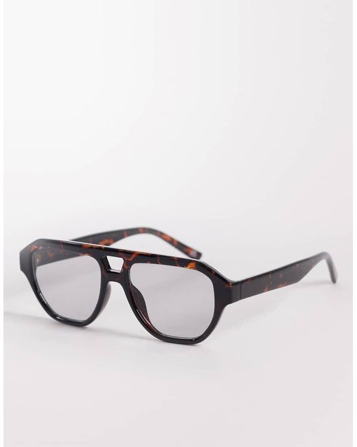 ASOS Brown Aviator Sunglasses With Tortoise Effect Frames And Light Gray Lenses for men