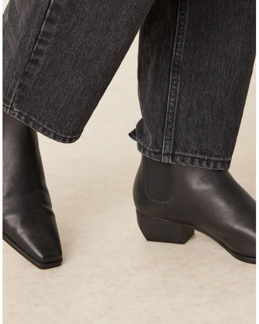 Mango Black Leather Square Toe Low Heeled Ankle Boot
