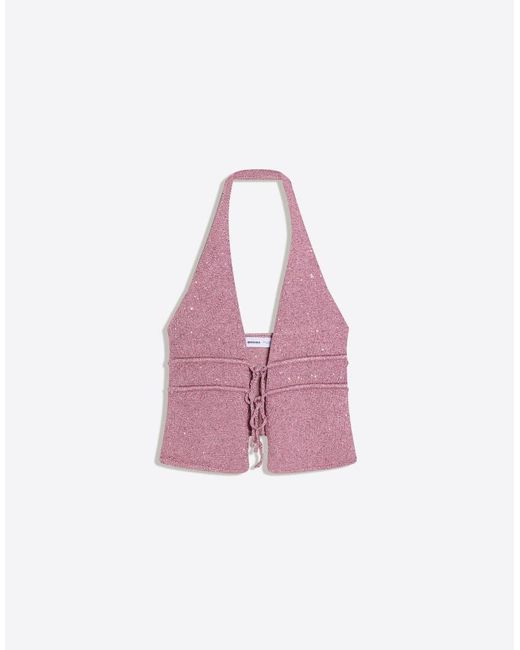 Bershka Purple Sequin Halter Neck Top