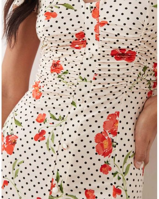 ASOS Natural Button Front Ruched Waist Tea Dress