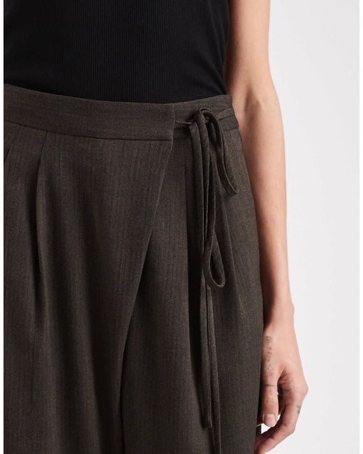 ASOS Brown Asos Design Tall Tailored Wide Leg Pants With Wrap Tie Detail