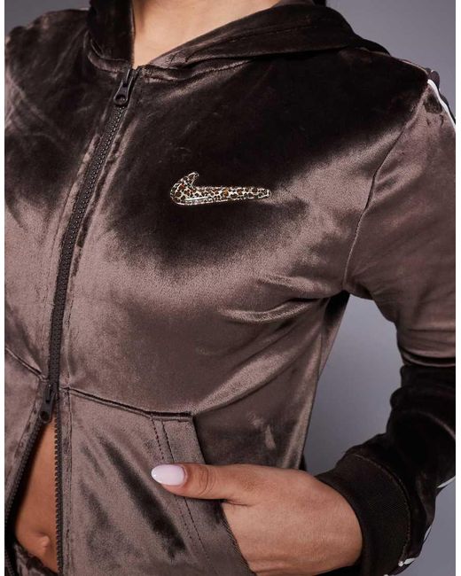 Nike Gray Velour Zip Through Hoodie