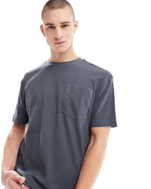 Camiseta gris carbón holgada con bolsillo ASOS de hombre de color Blue