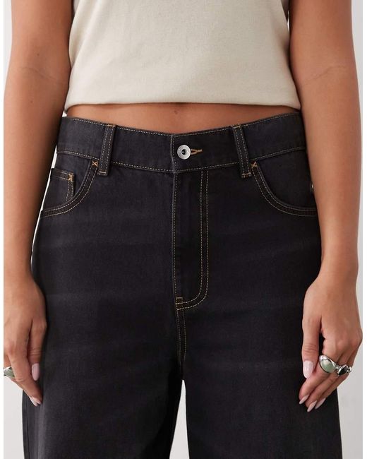 Collusion Black X003 Wide Leg Mid Rise Jeans
