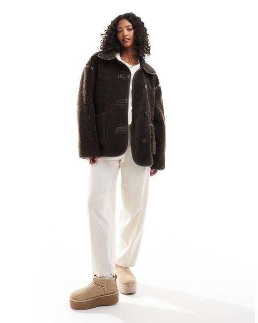 Chaqueta Marrón Con Cuello Alzado De Borreguito De -Blanco ASOS de color Black