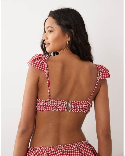 For Love & Lemons Red Alison Puff Sleeve Bikini Top Co-Ord