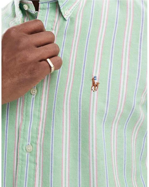 Polo Ralph Lauren Blue Icon Logo Multi Stripe Oxford Shirt Custom Fit for men