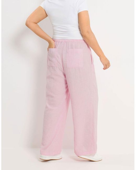 Yours Clothing Pink Linen Look Wide Leg Trousers