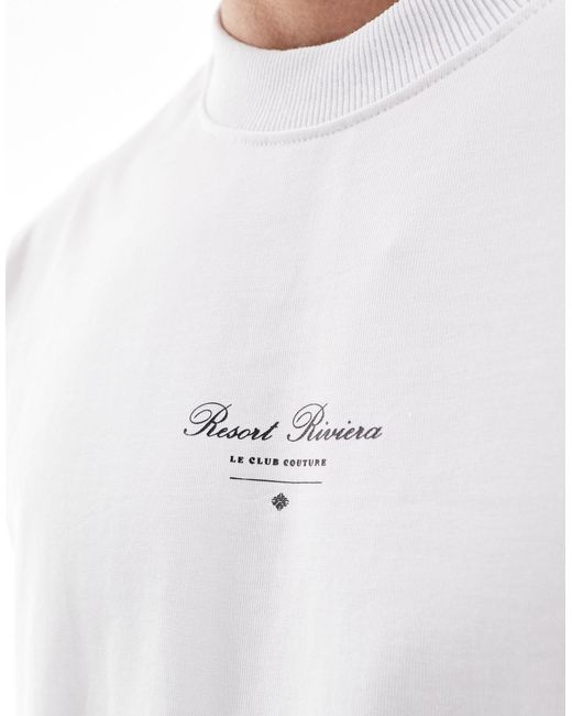 The Couture Club White Oversized Riviera Back Print T-shirt for men