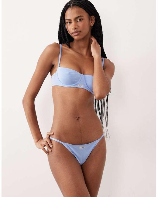 Calvin Klein Blue Cotton Modal Signature Seamless String Bikini Brief