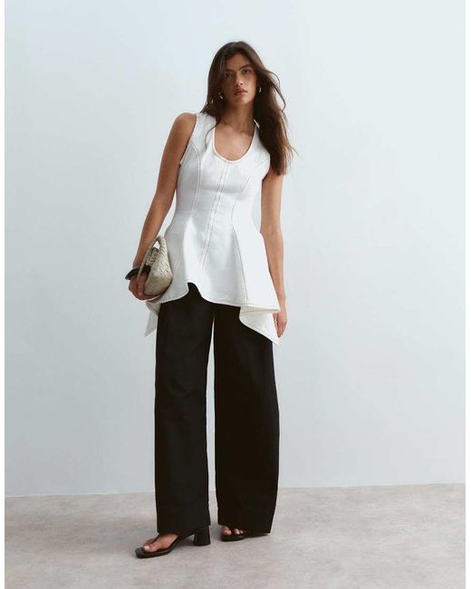 ARRANGE White Denim Scoop Neck Square Hem Top