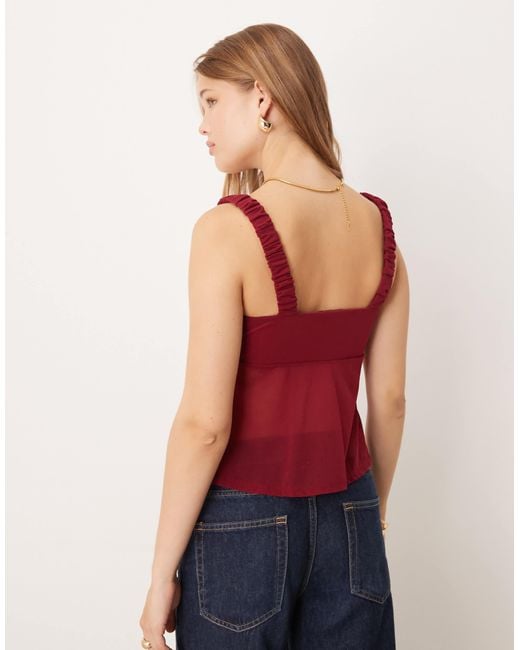ASOS Red Mesh Cami Top With Bow Detail