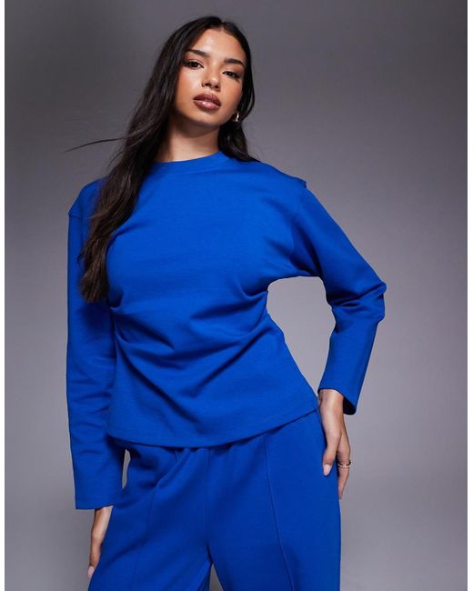 ASOS Blue Co-ord Interlock Long Sleeve Corset T-shirt