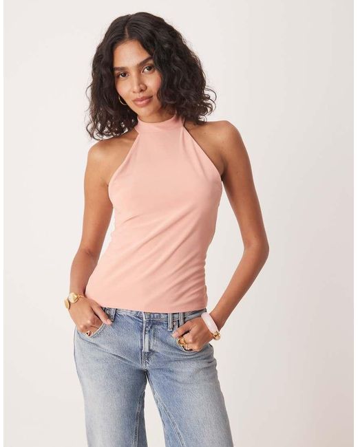 ASOS Blue Slinky High Neck Racer Tank Top