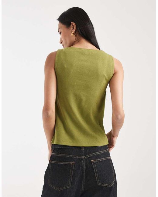 New Look Green Boat Neck Button Through Tank Top