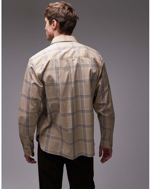 Topman Gray Long Sleeve Check Oversized Shirt for men