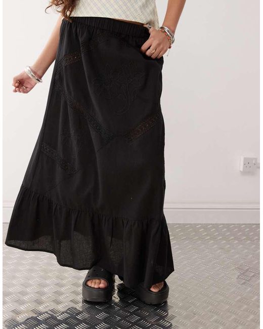 Collusion White Western Broidery Maxi Skirt